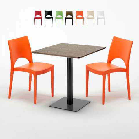 Melon træeffekt cafebord sæt: 2 Paris farvet stole og 70cm kvadratisk bord Kampagne