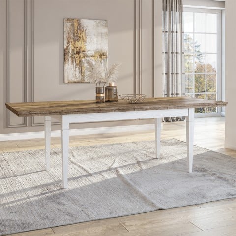 Spisebord med udtræk 160-240cm klassisk hvid og egetræ Guilhem Kampagne