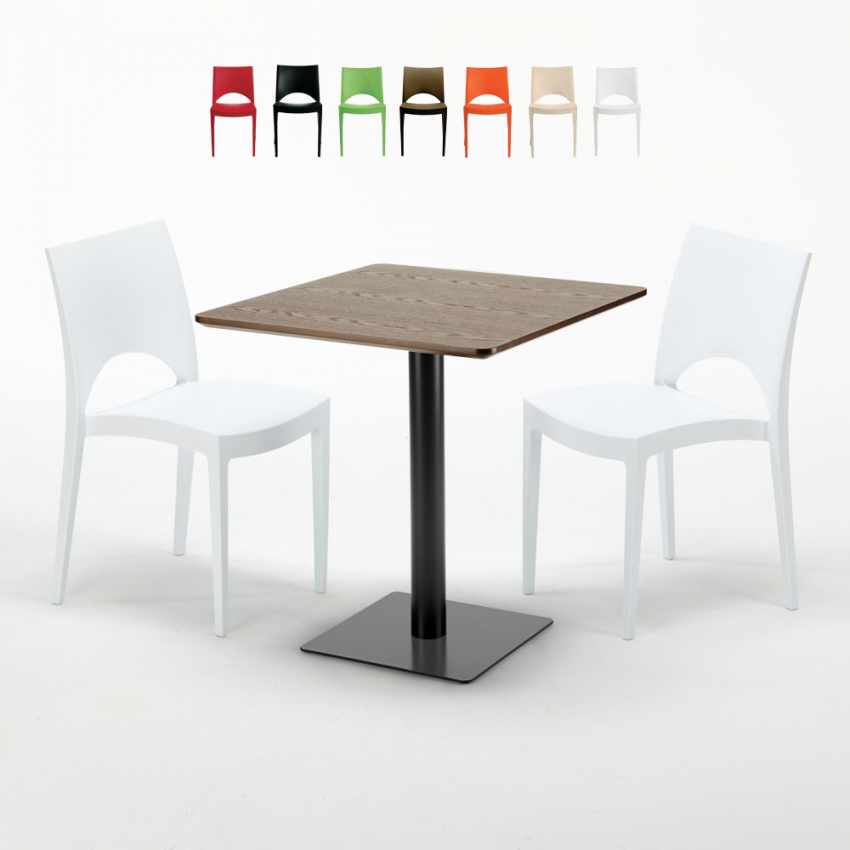Melon træeffekt cafebord sæt: 2 Paris farvet stole og 70cm kvadratisk bord Tilbud