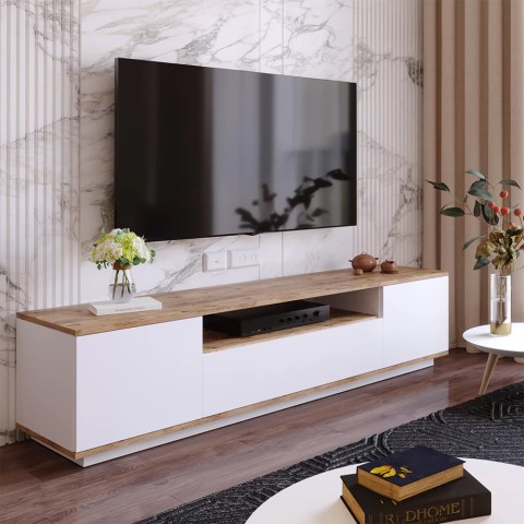 TV bord i moderne design til stuen 3 døre hvid og træ 180cm Nirrat Kampagne