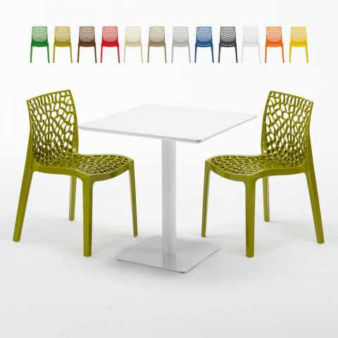 Meringue helt hvidt café sæt: 2 Gruvyer farvet stole, 70cm kvadratisk bord Kampagne