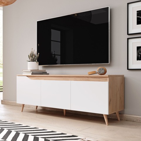 TV-møbel moderne skandinavisk design i træ og mat hvid 140cm 3 låger Muriel Kampagne