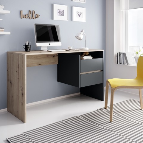 Skrivebord i moderne design egetræ og sorte skuffer til kontor studie Aisa Kampagne