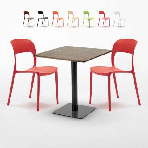 Melon træeffekt cafebord sæt: 2 Restaurant farvet stole og 70cm kvadratisk bord Kampagne