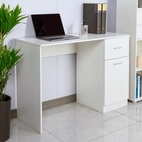 Skrivebord med skuffe og skab 110x45x77cm pladsbesparende hvid design Lythes Light Kampagne