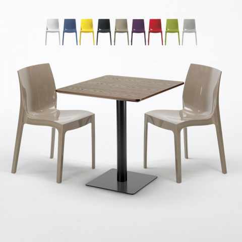 Melon træeffekt cafebord sæt: 2 Ice farvet stole og 70cm kvadratisk bord Kampagne