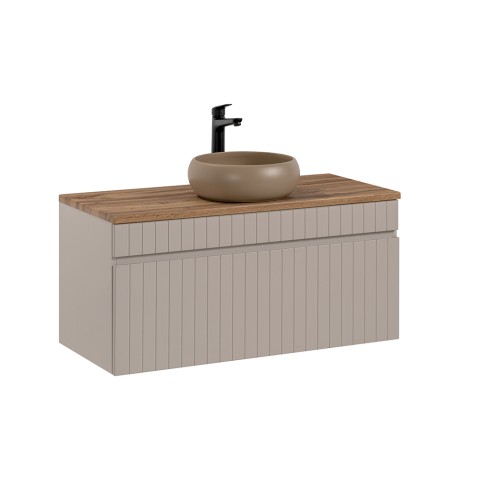 Badeværelsesmøbel med rund beige håndvask 100x46 og skuffe Coast 100 Kampagne