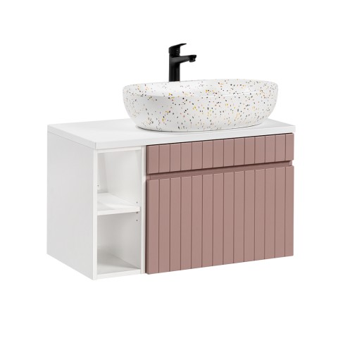 Væghængt badeværelsesmøbel med håndvask i hvid og lyserød Lili 80N Kampagne