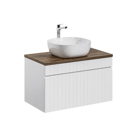 Badeværelsesmøbel med håndvask og skuffe i hvid væghængt design Wiki 80 Kampagne