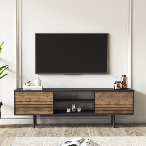 Tv-bord i moderne sort design med hylder og trælåger 160x35x52cm Colosseo Kampagne