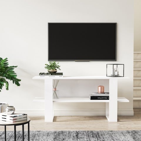 Tv møbel i moderne hvid design til stue og entre 120x35x55cm Cornelia Kampagne