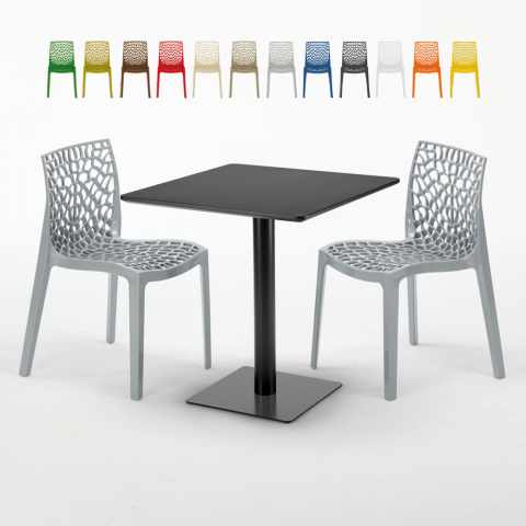 Kiwi helt sort café sæt: 2 Gruvyer farvet stole, 70cm kvadratisk bord