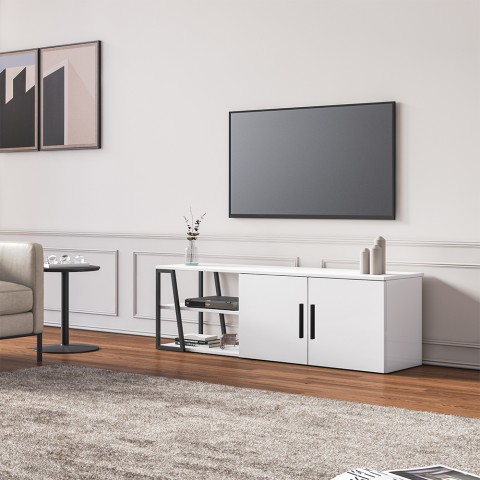 Moderne tv-bord på 150 cm i hvid og sort med 2 låger til stuen Hyeres Kampagne