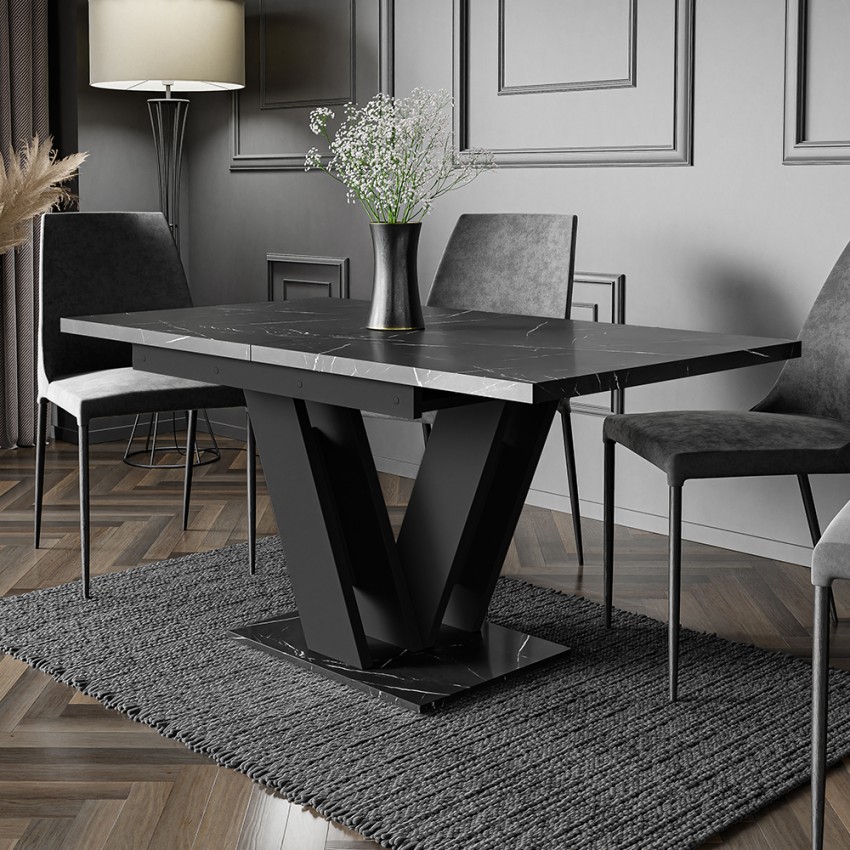 Spisebord med udtræk 120-160x80 moderne sort design med marmor effekt Masiv Royal Kampagne Spisebord med udtræk 120-160x80 moderne sort design med marmor effekt Masiv Royal Kampagne