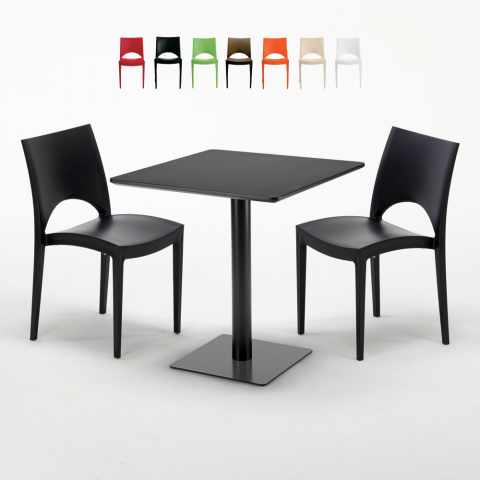 Kiwi helt sort café sæt: 2 Paris farvet stole, 70cm kvadratisk bord