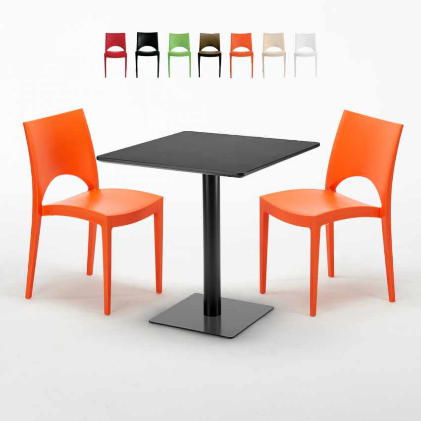 Kiwi helt sort café sæt: 2 Paris farvet stole, 70cm kvadratisk bord Rabatter