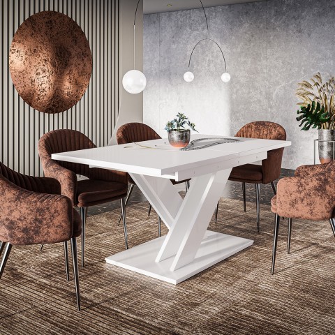 Spisebord med udtræk 140-180x80 moderne hvid design 8 pladser Bronx Kampagne