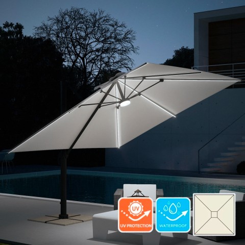 Stor hænge parasol 3x3 m med solcelle LED lys til have terrasse anti uv Paradise Kampagne