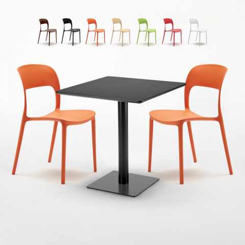Kiwi helt sort café sæt: 2 Restaurant farvet stole, 70cm kvadratisk bord