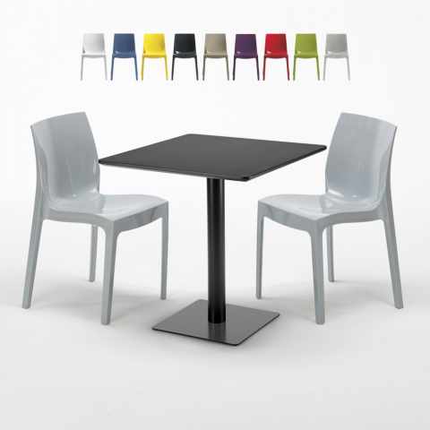 Kiwi helt sort café sæt: 2 Ice farvet stole, 70cm kvadratisk bord
