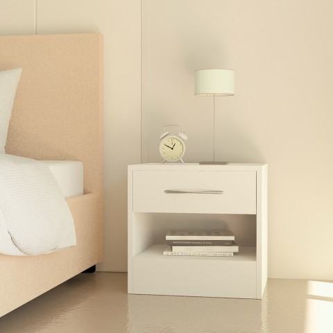 Selina hvid sengebord natbord med skuffe 35x30x38 cm træ soveværelse Kampagne