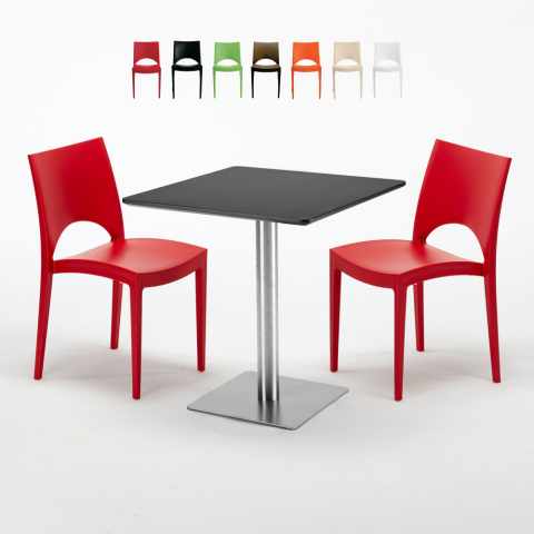 Rum Raisin sort cafebord sæt: 2 Paris farvet stole og 70cm kvadratisk bord Kampagne