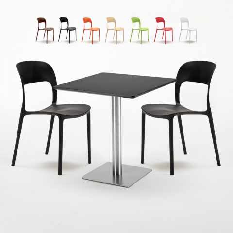 Rum Raisin sort cafebord sæt: 2 Restaurant farvet stole og 70cm kvadratisk bord