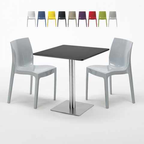 Rum Raisin sort cafebord sæt: 2 Ice farvet stole og 70cm kvadratisk bord