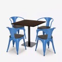 Burke cafebord sæt: 4 industrielt farvet stole og 90x90 cm træ bord 