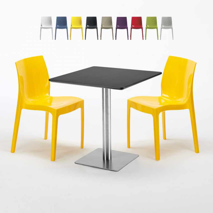 Rum Raisin sort cafebord sæt: 2 Ice farvet stole og 70cm kvadratisk bord Valgfri