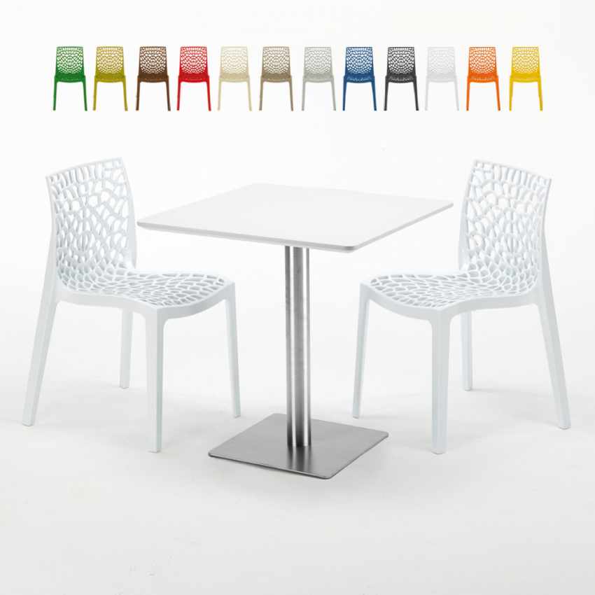Strawberry hvid cafebord sæt: 2 Gruvyer farvet stole og 70cm kvadratisk bord Tilbud