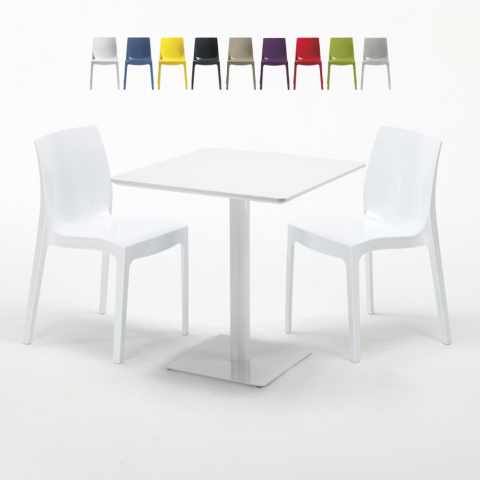 Meringue helt hvidt café sæt: 2 Ice farvet stole, 70cm kvadratisk bord Kampagne