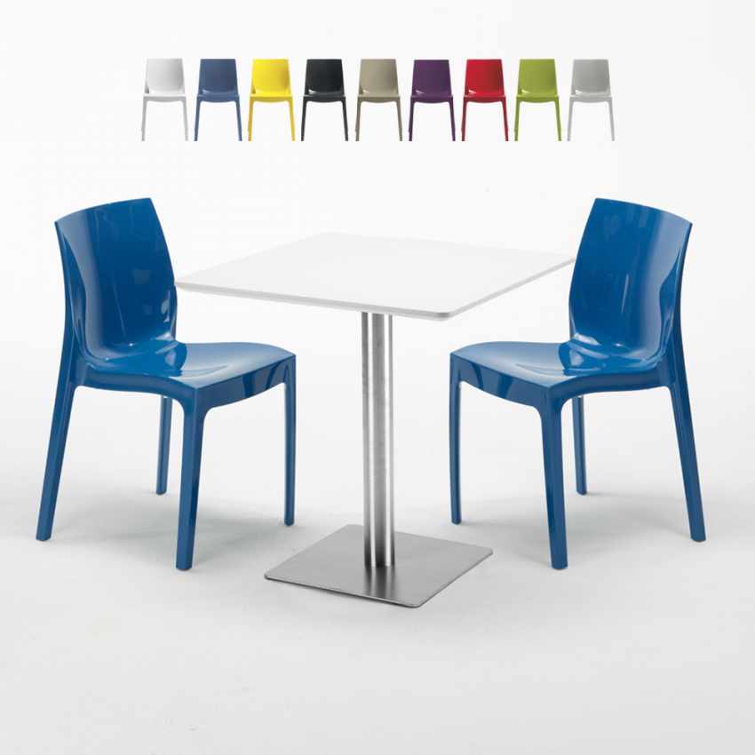 Strawberry hvid cafebord sæt: 2 Ice farvet stole og 70cm kvadratisk bord Kampagne