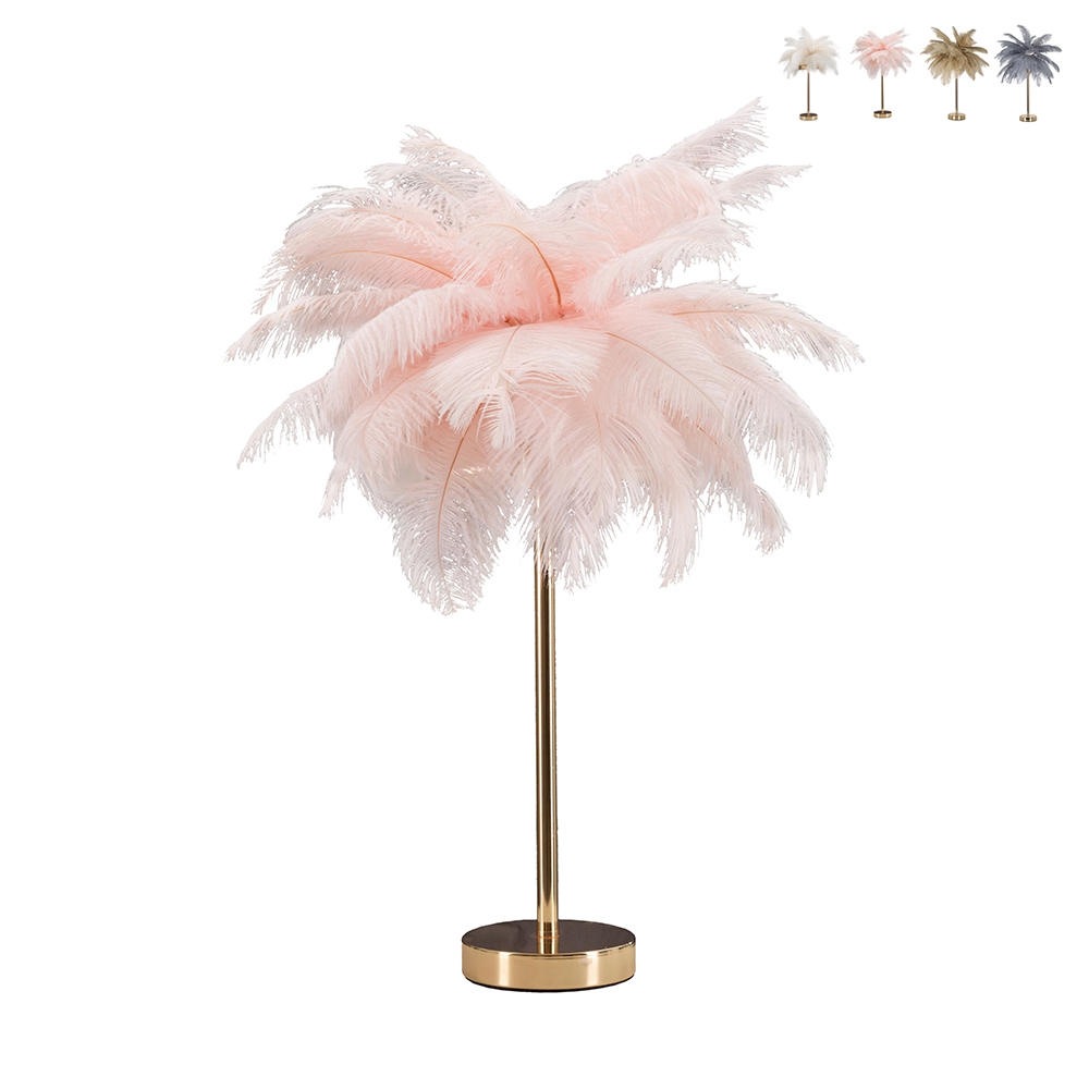 Bordlampe med fjerlampeskærm og 2 lyspunkter Palm S Mængderabat