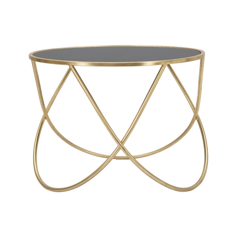 Moderne, rundt sofabord 60 cm, gyldent metal og sort glas Ring Kampagne