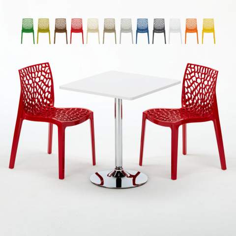 Cocktail hvid cafebord sæt: 2 Gruvyer farvet stole og 70cm kvadratisk bord