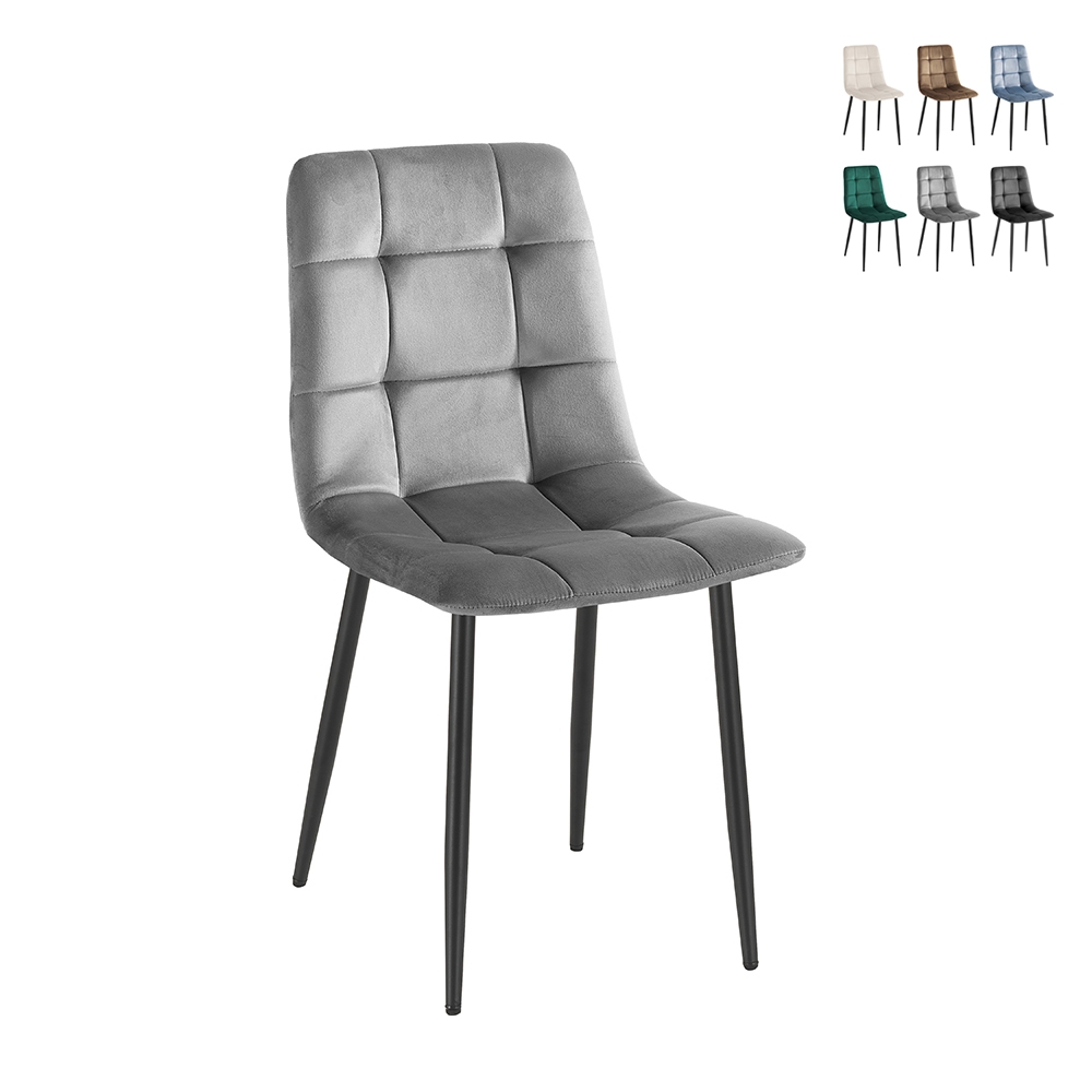 Sæt med 4 spisebordsstole i quiltet velour Corfù 