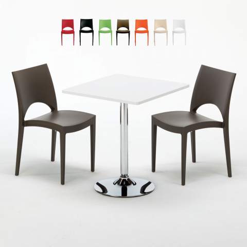 Cocktail hvid cafebord sæt: 2 Paris farvet stole og 70cm kvadratisk bord