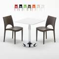 Cocktail hvid cafebord sæt: 2 Paris farvet stole og 70cm kvadratisk bord Kampagne
