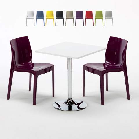 Cocktail hvid cafebord sæt: 2 Ice farvet stole og 70cm kvadratisk bord