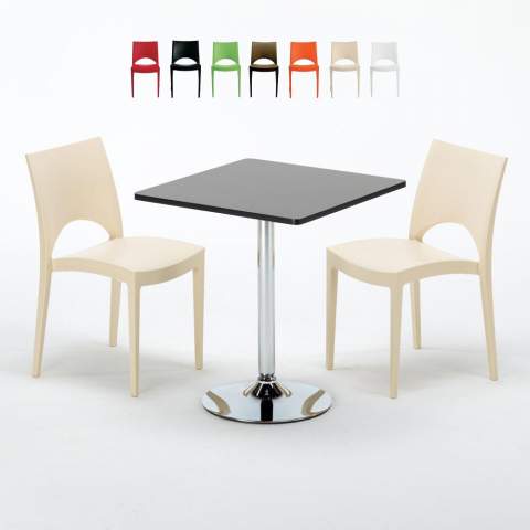 Mojito sort cafebord sæt: 2 Paris farvet stole og 70cm kvadratisk bord