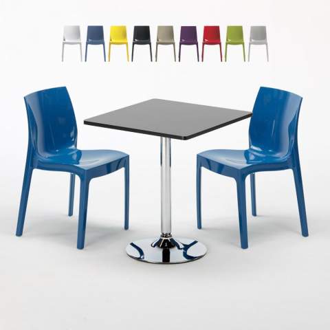 Mojito sort cafebord sæt: 2 Ice farvet stole og 70cm kvadratisk bord