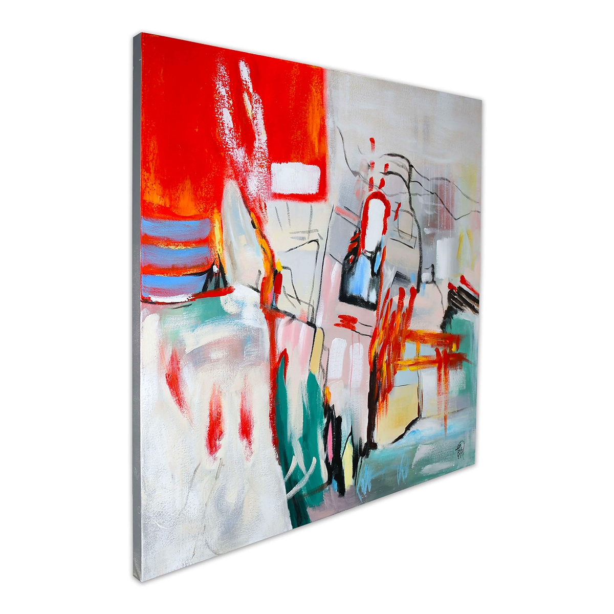 Abstrakt maleri på lærred 100x100 cm moderne flerfarvet Prynk Kampagne