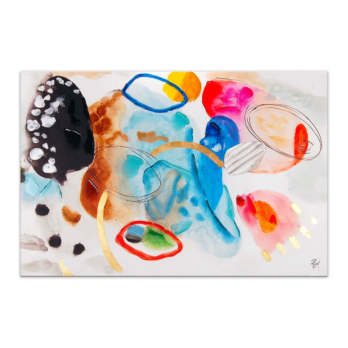 Moderne abstrakt geometrisk maleri 120x80cm i flere farver Nadiv Kampagne