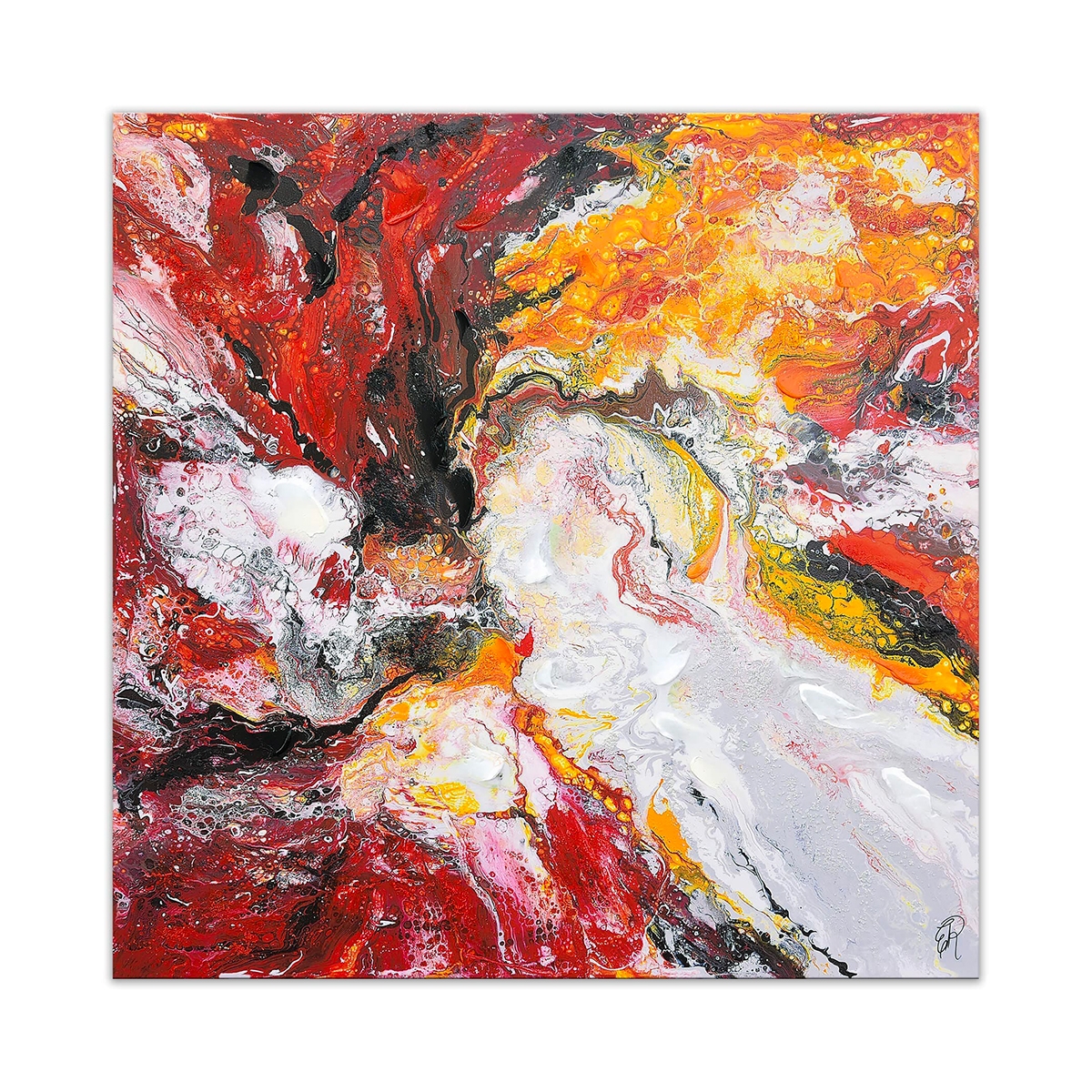 Abstrakt maleri 100x100cm print på lærred med reliefdekorationer Kanea Kampagne
