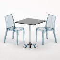 Platinum sort cafebord sæt: 2 Cristal light gennemsigtig stole og 70cm kvadratisk bord Rabatter