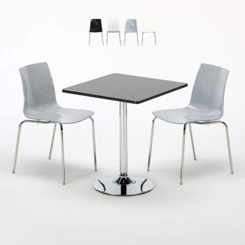 Platinum sort cafebord sæt: 2 Lollipop plast metal stole og 70cm kvadratisk bord