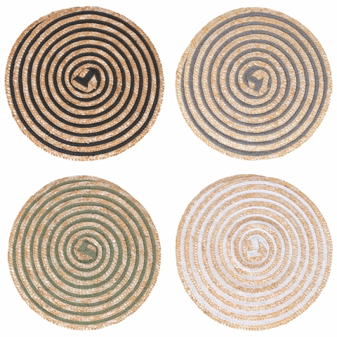 Sæt med 4 runde flettede stråbrikker Ø38cm Spiral Kampagne