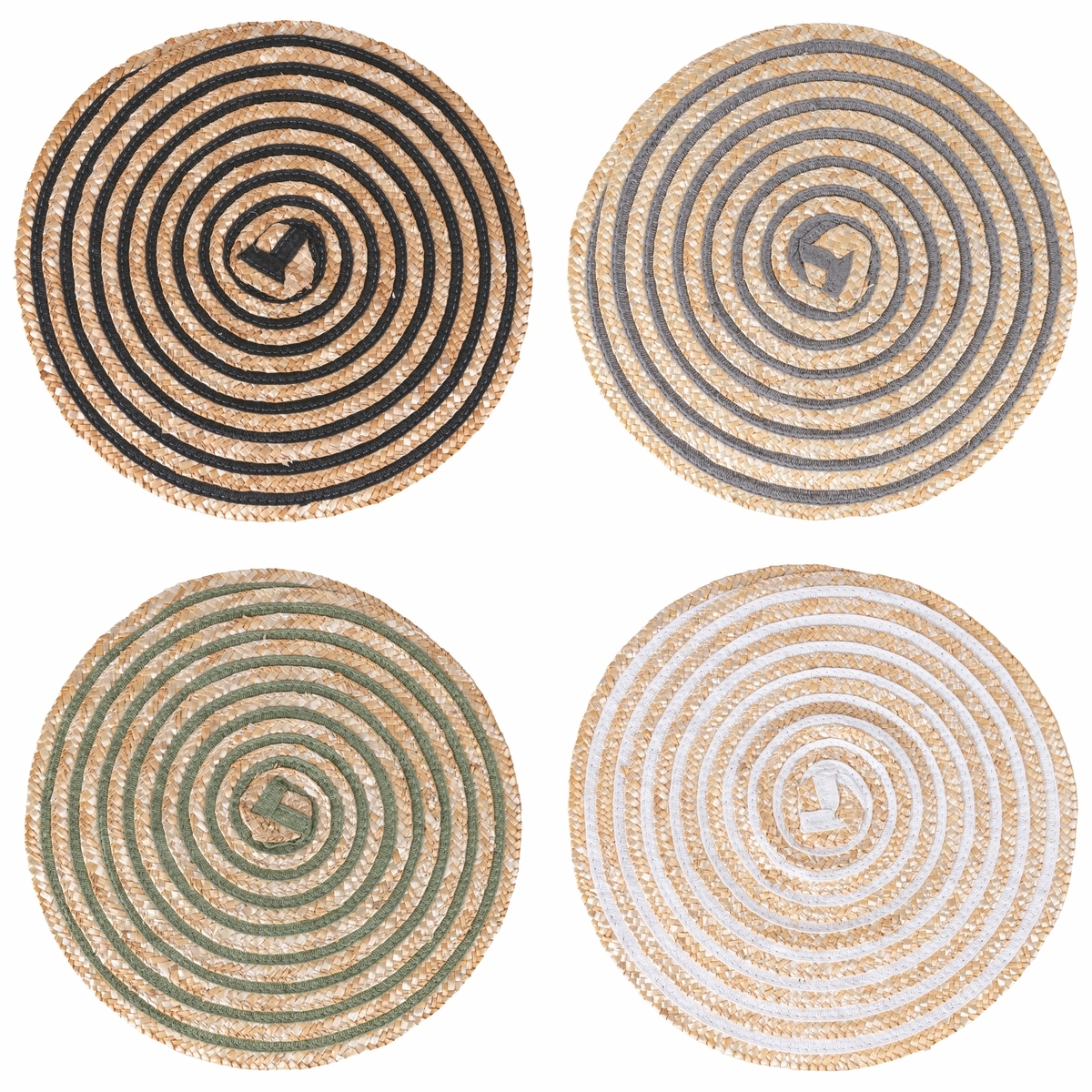 Sæt med 4 runde vævede bastdækkeservietter Ø38cm Spiral Kampagne Sæt med 4 runde vævede bastdækkeservietter Ø38cm Spiral Kampagne