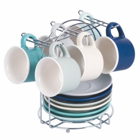 Sæt med 6 porcelænskopper til kaffe 90 ml med underkop Skygge af Ocean Kampagne